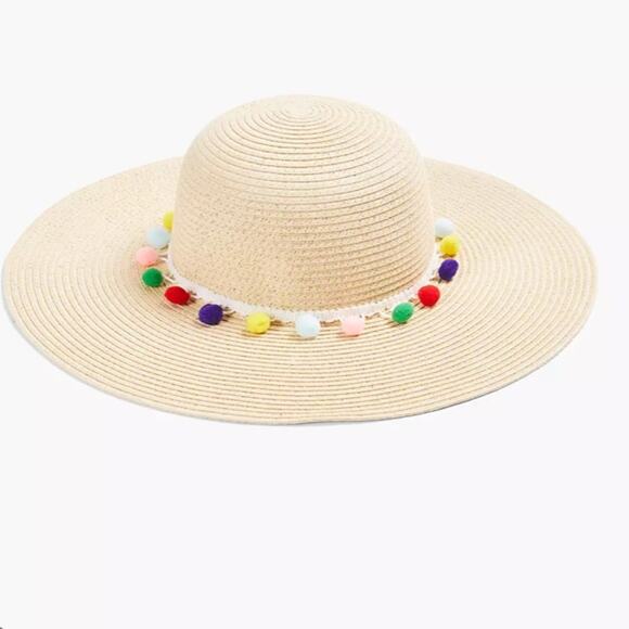 Lane Bryant Pom Poms Floppy Straw Hat - Picture 1 of 6